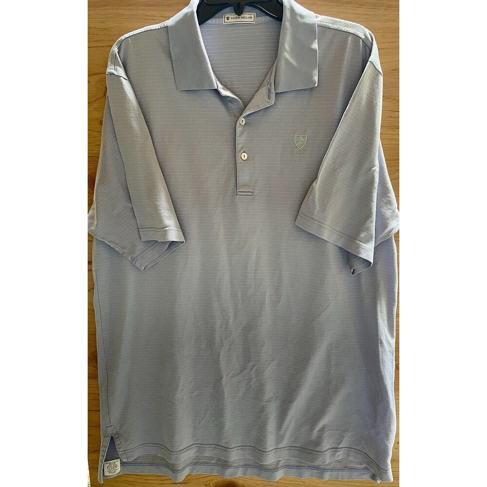 Peter Millar Polo Men’s Size L  Blue White Yellow Stripped Logo